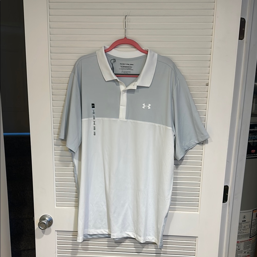 Under Armour Gray and White Polo Shirt